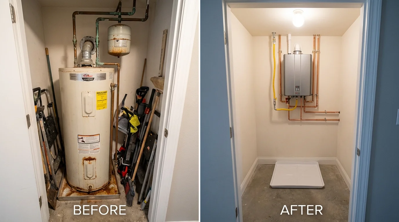 Tank water heater versus wall-mounted tankless unit comparison for Weimar, TX homeowners
